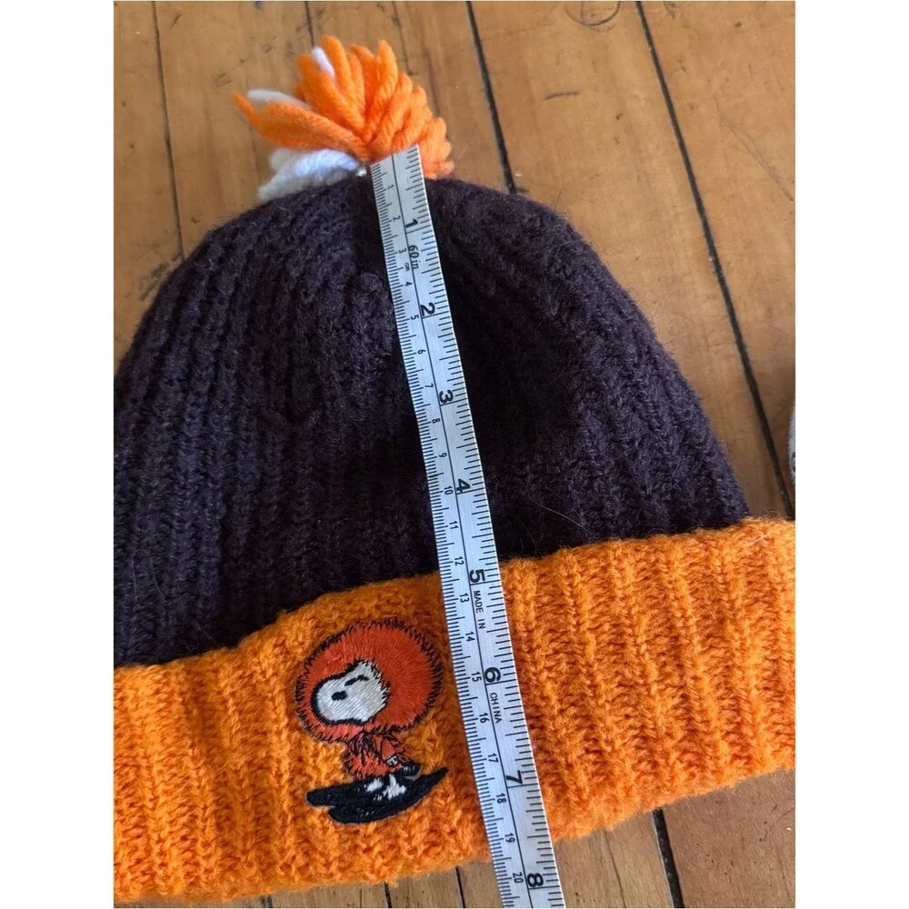 Vintage knit snoopy ski hat orange brown peanuts vtg 1958 1950s winter Pom Pom